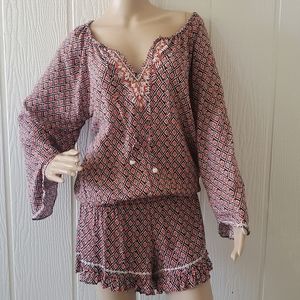 Taj by Sabrina Cripp Resort Wear Coastal Beachy Bohemian Beaded Romper XS